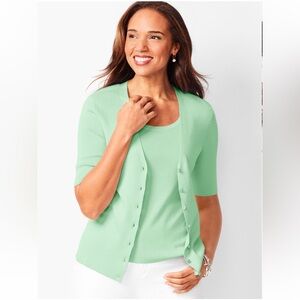 NWT Talbots LARGE Kelly Cardigan and Tank Set Mint Green Cotton Rayon Easter
